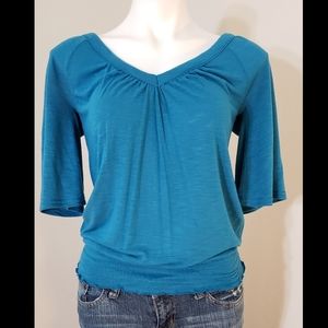 Teal blue banded waist blouse